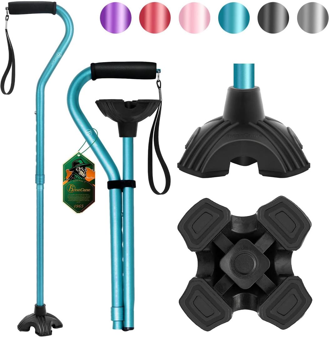 BeneCane Walking Cane Adjustable Cane with Offset Soft Cushioned Handle for Men & Women Lightweight Comfortable Extra Stability Base Mobility Aid for Men Women and Seniors (BLue)