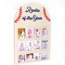 WAUAO One Year Wooden Photo Decorations - Baseball 1st Birthday Decorations,Rookie Of The Year,One Year Birthday Photo Board,12 Monthly Milestones Birthday Decor