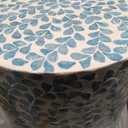 PEMAR Mother of Pearl Inlaid Cylinder Drum End Table Nacre Capiz Shell Side Table Stool Drum Accent Table Coffee Bedside Side Table Round Nightstand and Vanity Stool (Teal Floral), 13"d X19.3"h