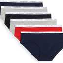 Tommy Hilfiger Women's Cotton Logo Hipster Underwear 6-Pack, Navy/Red/Grey/Black/Grey/Navy, Medium (S)