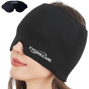 2 x Migraine Relief Cap, Reusable Headache Relief Cap with Hot & Cold Therapy, Soothing Headache Hat, Odorless Gel Ice Head Wrap for Tension, Stress & Sinus, Headache & Puffy Eyes, Black,1Pc