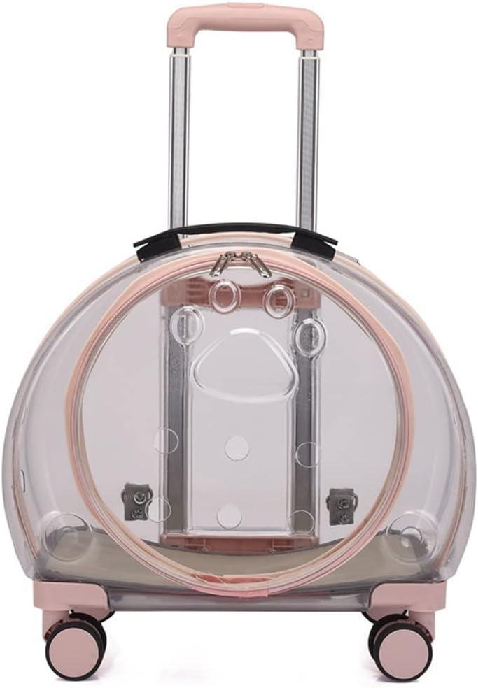 Pet Travel Backpack Carrier with Wheels, Dog Pram Carrier Pet Cat Backpack for Small Dogs, Breathable Multifunctional Cat Dog Transport Box Pet Stroller with Large Space (Color : Pink A)