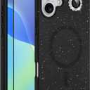 MZELQ for iPhone 16 Case, Compatible with MagSafe, Shower Black, Shockproof, Drop Proof, Ultra-Slim, Diamond Camera Protector, Screen Protector, Silicone Designed for iPhone 16 Case