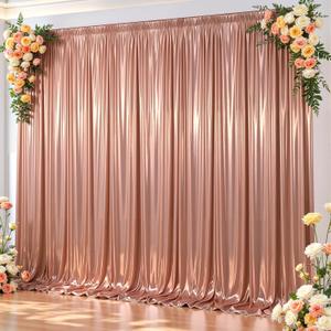 10x10 ft Rose Gold Glitter Backdrop Curtain for Parties, Wrinkle Free Glitter Photo Backdrop Drapes 2 Panels 5x10FT Shimmer Back Drop Cloth for Wedding Birthday Christmas Photography Background Decor