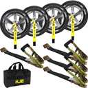 KJE 4 Pack Car Tie Down Straps for Trailers  Tire Ratchet Strap with Flat Hooks  2" x 10' 10,000LBS Break Strength  Lasso Style Wheel Straps for Hauling UTV, SUV, Any Cars