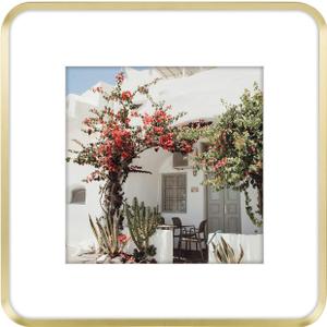 Golden State Art 12x12 Aluminum Picture Frame Gold - With Mat for 8x8 Photo or Without Mat for Round Edges 12 x 12 Photo with 1-inch Radius Corner - Real Glass - Matte Modern Wall Decor