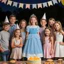 Girls Princess Dress with Crown Magic Wand Cape Princess Costumes for Party Cosplay3-9 (1307-8 Years, Blue05)