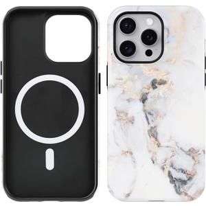 Compatible with iPhone 15 Pro Max Case [Compatible with MagSafe] -Shockproof Protective Slim Soft TPU Cover Phone Case 6.7" (White Golden Marble)