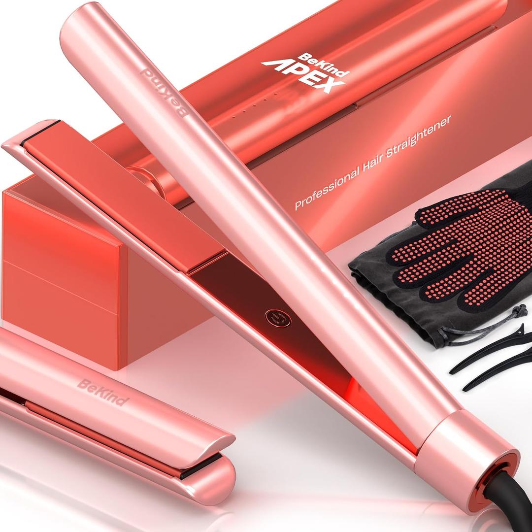 2-in-1 Hair Straightener Flat Iron by BeKind Apex | 1 460F Straightener and Curler for All Hairstyles | UltraSmooth Tech | 15s Fast Heating & Temp Memory | Gift Set for Girls Women (Apex Peach)