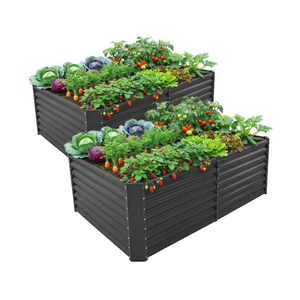 Land Guard 2 Pack 632 ft Galvanized Metal Raised Garden Bed, 2FT Deep Root Elevated Planter Box Steel Large Vegetable Flower Bed Kit, Gray