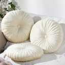 Namalu Round Throw Pillow 13.8 Inch Decorative Round Velvet Floor Pillows Small Pumpkin Throw Cushion for Living Room Sofa Bed(Beige,3 Pcs)