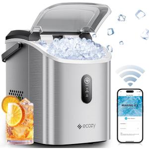 ecozy Smart Nugget Ice Maker Countertop, Portable Pebble Ice Machine with Voice Control, 33lbs/24H Soft Chewable Ice, Self-Cleaning Pellet Ice Maker with APP WiFi for Kitchen Party, Stainless Steel