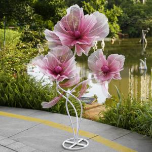 Giant Flowers for Decoration with Stand,Floor Standing Oversized Large Organza Flowers Decor,Giant Artificial Flowers for Wedding Decorations,Shop Window Display,Banquet,Garden Party(red)
