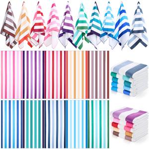 EBOOT 10 Pack Oversized Beach Towel Set Extra Large Pool Towels Microfiber Quick Dry Swim Blanket for Adult Women Men Face Hand Body Bath Travel Pool(Rainbow Color,36 x 72 Inch,Color Stripe)