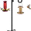 Double Shepherd Hook for Outdoor, 76" Heavy Duty Bird Feeder Pole with 5-Prong Base, Adjustable Thickened Shepherd Hook for Bird Feeder, Flower Baskets, Solar Lights, Lanterns, Black, 1 Pack