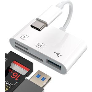USB C Hub for iPhone 15 Pro Max Plus iPad Air Mini MacBook (3in1) Type C TF SD Card Reader OTG Multiport Adapter Flash Drive 3.0 Docking Station Micro SD Memory Dongle Thunderbolt 4 3 Port Cable