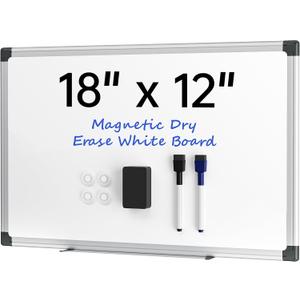 VUSIGN 18" x 12" Small Magnetic Whiteboard for Wall, Dry Erase Board with Silver Frame, Hanging White Board for Office, Home, School, Dorm Includes Markers, Magnets & Eraser