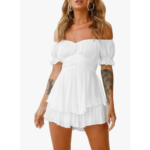 AOHITE Womens Summer Tube Top Dress Off-Shoulder Ruffled Flowy Mini Short Dresses, No Size Mark
