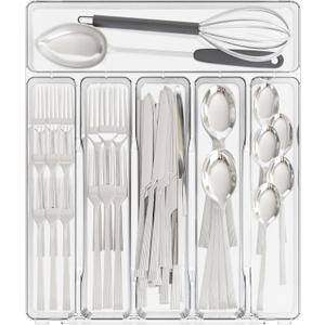 Yieach Clear Large Silverware Organizer 12 inch Wide for Kitchen Drawers,BPA Free Silverware Trays,Plastic Silverware Dividers & Holder,Utensil and Flatware Drawer Organizer Suitable for Fork,Spoon