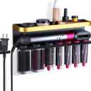 Wall Mount Holder for Dyson Airwrap Styler, White Storage Rack Organizer for Hair Curling Iron & Attachments Space-Saving Bathroom Bracket Stand, No-Drill Installation, Black-Gold