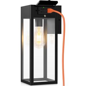 Large Porch Light with GFCI Outlet, 15 Inch Outdoor Light with Outlet Built-in, Waterproof Exterior Light Fixtures Wall Mount, Outside Lights for House Front Door Garage (No Sensor, Large)