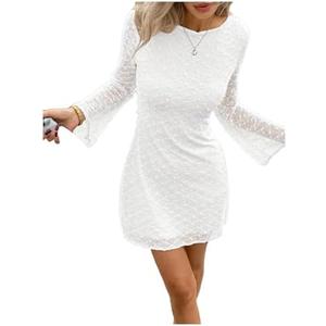 Floerns Women's Mesh Long Sleeve Mini Dress Crew Neck Graduation Party Bodycon Dress Size L