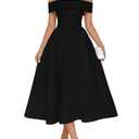 Wenrine Womens 2026 Summer Cocktail Dresses Off Shoulder Short Sleeve Swing A Line Elegant Wedding Evening Party Midi Dress Black XL