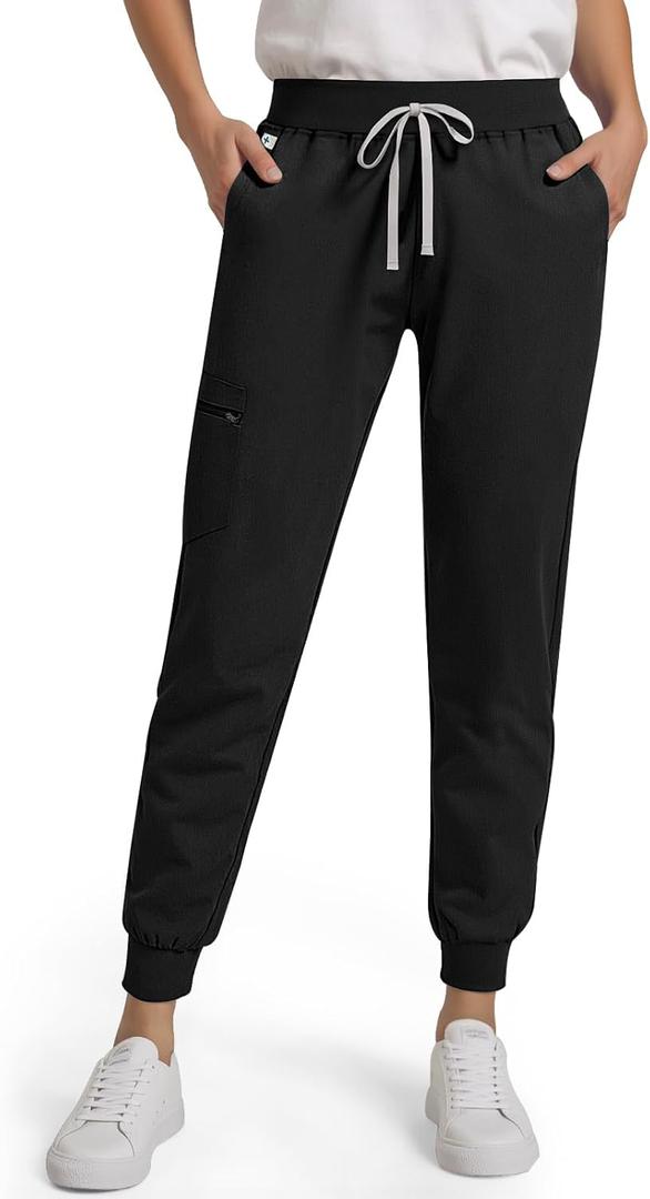 Medical Scrub Pants for Women Jogger Scrub Pants with 5 Pockets Drawstring Cargo Pants Mid-Rise Womens Scrubs Pant (Small, Black)