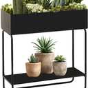 Mofesun Metal Raised Garden Bed, 23.6W x 9.8D x 25.6H inches, with Storage Shelf, Powder Coated Planter Box, Floor Standing, Indoor and Outdoor