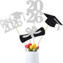 24Pcs Silver 2025 Graduation Centerpiece Sticks, Graduation Party Centerpieces for Tables 2025 Silver Class of 2025 Graduation Table Centerpieces Decorations