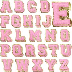 52 PCS Chenille Letters Patches, Self Adhesive Patches 2.2 Inches Light Pink Varsity Letter Stickers for Hats, Bags, Makeup Bags, Backpacks