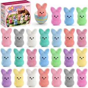 24Pack Mini Flocked Bunny for Easter Basket Stuffers, Easter Egg Fillers for Kids, Easter Gifts for Children, Easter Toys Party Favors & Decor