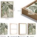Large Framed Canvas Wall Art - Natural Float Framed Green Plantain Leaves Pictures Decor Brown Leaf Lines Painting Prints Rustic Botanical Artwork for Bedroom Living Room Decoration 60" X 28" Set of 3