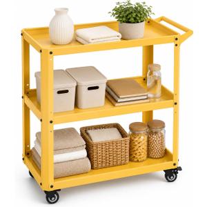 3 Tier Metal Utility Rolling Cart with Wheels, Yellow