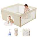 Foldable Baby Playpen, 50"×50" Play Pen for Babies and Toddlers, Beige