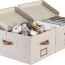 StorageWorks Extra Large Storage Bins with Lids, 55L Decorative Organizer with Divider Board, Fabric Boxes with Handles, Mixing of Brown & Beige, 2-Pack (Jumbo)
