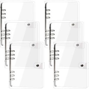 Elsjoy 6 Pack A5 Clear PVC Binder, 6-Ring Soft Notebook Binder Transparent Loose Leaf Binding Covers, Refillable Notebook Round Ring Binder with Snap Button Closure, 9.3" x 7"