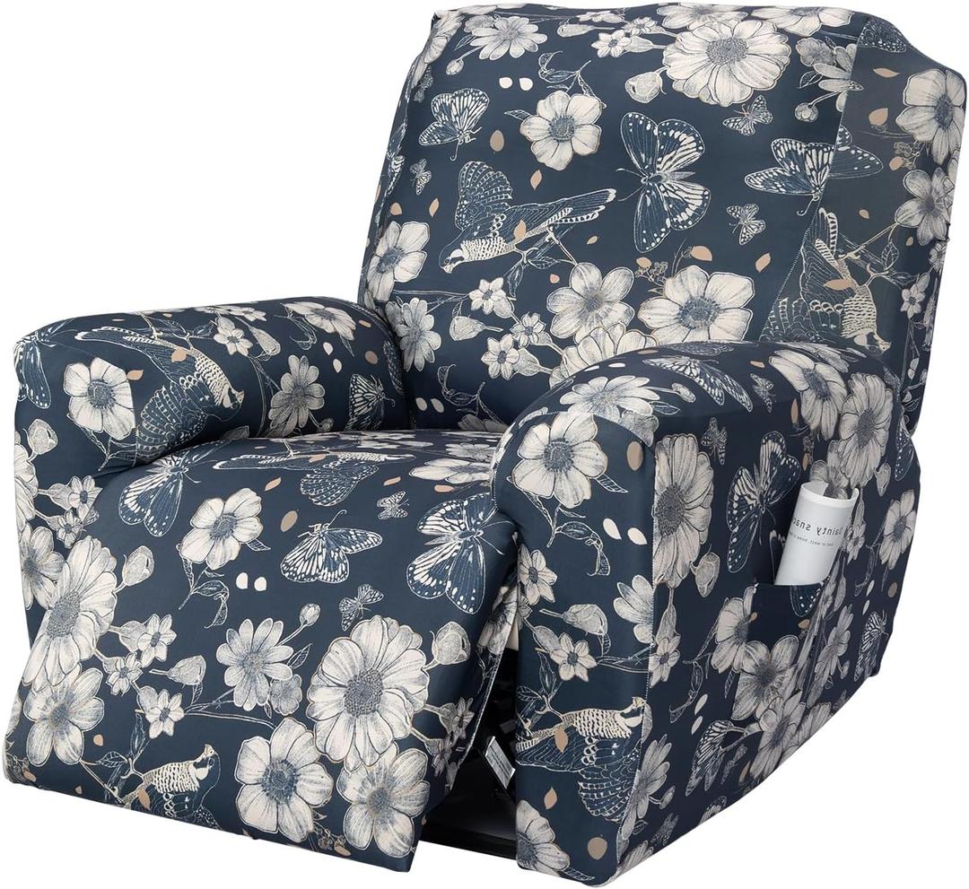 FUANGUI Recliner Chair Cover 4-Pieces Lazyboy Cover for Recliner Chair with Storage Pockets Furniture Protector for Living Room,Jacquard Sofa Slipcover for Kids, Pets, Dog and Cat, 25