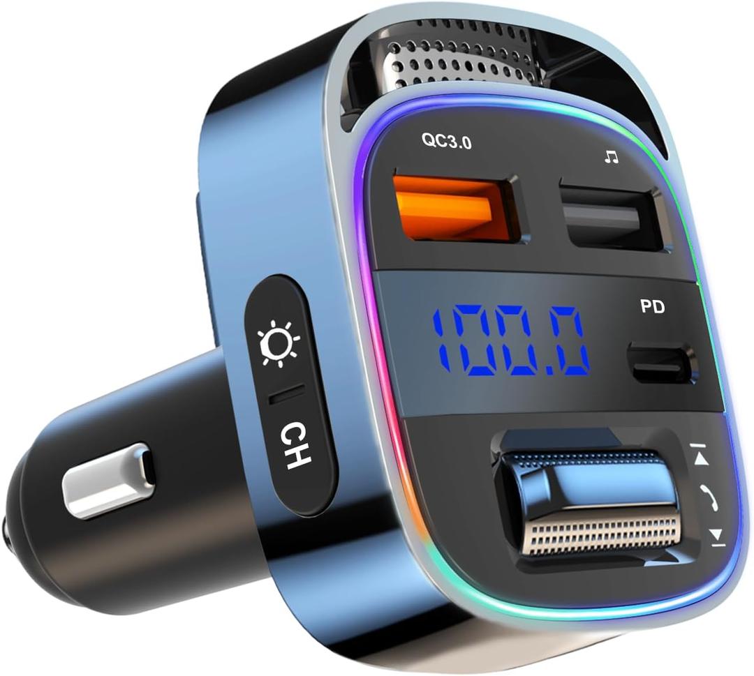 Bluetooth 5.4 FM Transmitter Car Adapter, 54W PD & QC3.0 USB Charger, Handsfree Calling Wireless Radio Receiver, Bluetooth Adapter for Car Music Player, Support USB Drive