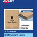 Avery Printable Square Cards, Sure Feed Technology, 3" x 3", Kraft Brown Cardstock, Print-To-The-Edge, Laser/Inkjet Printable, 60 Total, Great for Business and Thank You Messages