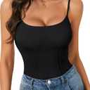 LYANER Women's Scoop Neck Sleeveless Ruched Spaghetti Strap Pleated Slim Fit Sexy Cami (Black, S)