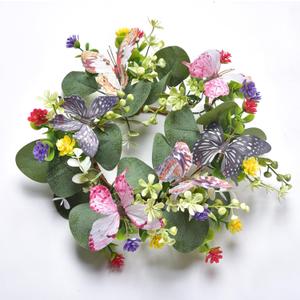 LSKYTOP Artificial Green Eucalyptus Leaves Wreaths with Butterfly and Daisy Flower Faux Kitchen Cabinet Wreaths for Apartment Door Wall Window Decor,10 inch