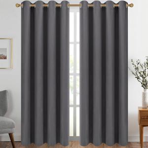 Diraysid Grey Grommet Blackout Curtains for Bedroom Thermal Insulated Room Darkening Curtains Drapes, 52 x 84, 2 Panels