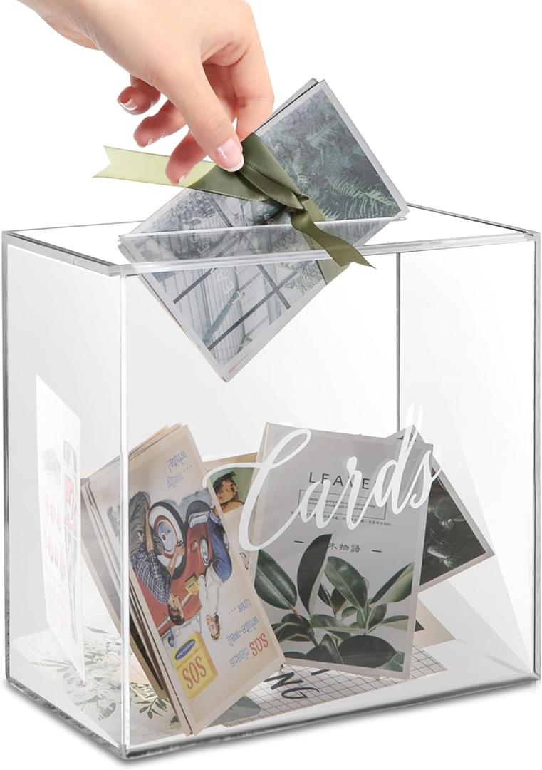 Giadun Acrylic Card Box with Slot, Large Blank Gift Clear Card Boxes for Reception, Party, Wishing Well, Money Box Holder, Graduation Decorations, Baby Shower