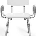 Shower Chair for Elderly & Disabled, Stainless Steel Foldable Shower Seat with Arm and Back, Height Adjustable Safety Bath Seat for Inside Shower, Shower Seat for Bathtub, 500lbs Capacity