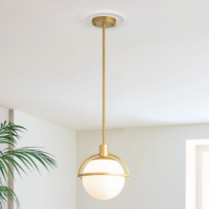 GoYeel 1 -Light Gold Farmhouse White glass Globe Mini Hanging Pendant light