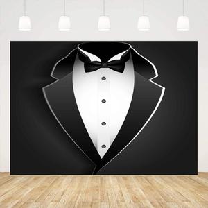 9x6ft Gentleman Backdrop Black Tuxedo Backdrop Men Black White Bow Tie Suit Birthday Photography for Boy Man Birthday Wedding Party Father's Day Photo Booth Photo Wall Decor