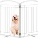Full Metal Free Standing Dog Gate with Door for Indoor Outdoor, 48'' Extra Wide 32'' Tall Dog Gate for Doorways,Large Openings,Decks,Pet Puppy Freestanding Safety Fence White, 【2 Panels】 32''H*48''W