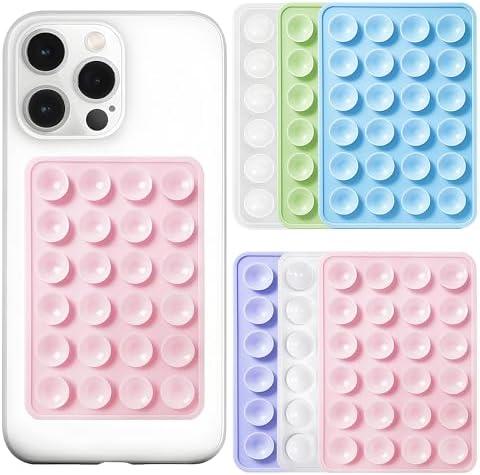 Anteel 6 Pack Silicone Suction Phone Case Adhesive Mount, Strong Grip Holder for Selfies and Tiktok Videos, Hands-Free Sticky Phone Grip for iPhone and Android, 2.17" x 3.15"