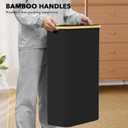 SpaceAid Slim Laundry Hamper with Lid, 65L Narrow Clothes Basket Bin with Bamboo Handles, Skinny Tall Collapsible Hamper for Bedroom, Bathroom, Dorm, Laundry Room - Black